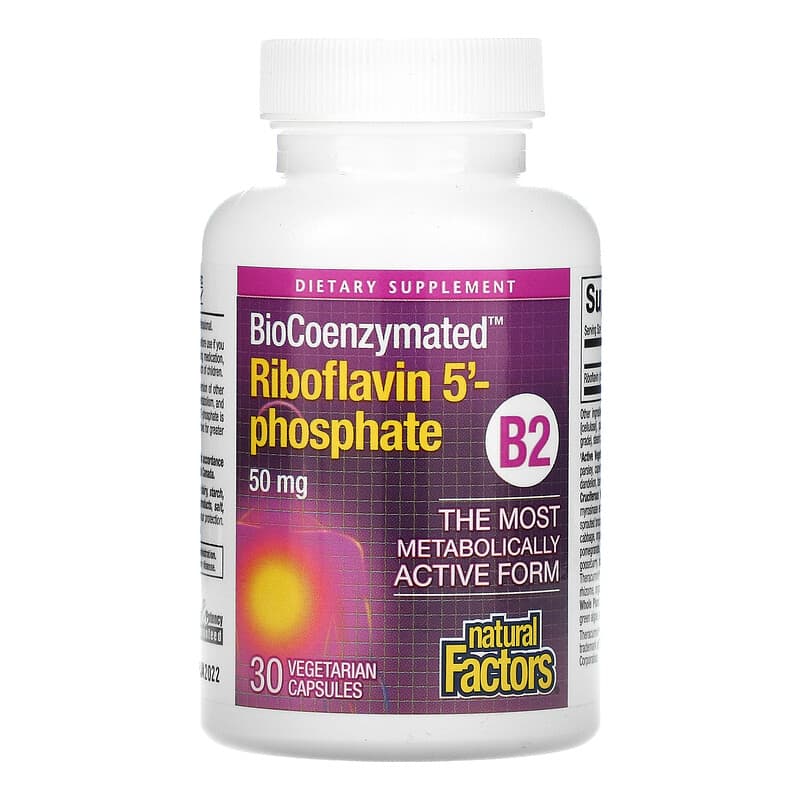 Natural Factors, BioCoenzymated, B2, Riboflavin 5'-Phosphate , 50 mg, 30 Vegetarian Capsules 68958012490