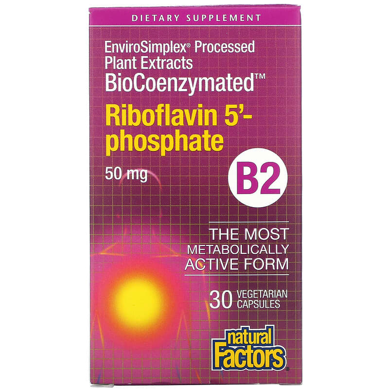 Natural Factors BioCoenzymated B2 Riboflavin 5'-Phosphate  50 mg 30 Vegetarian Capsules 68958012490