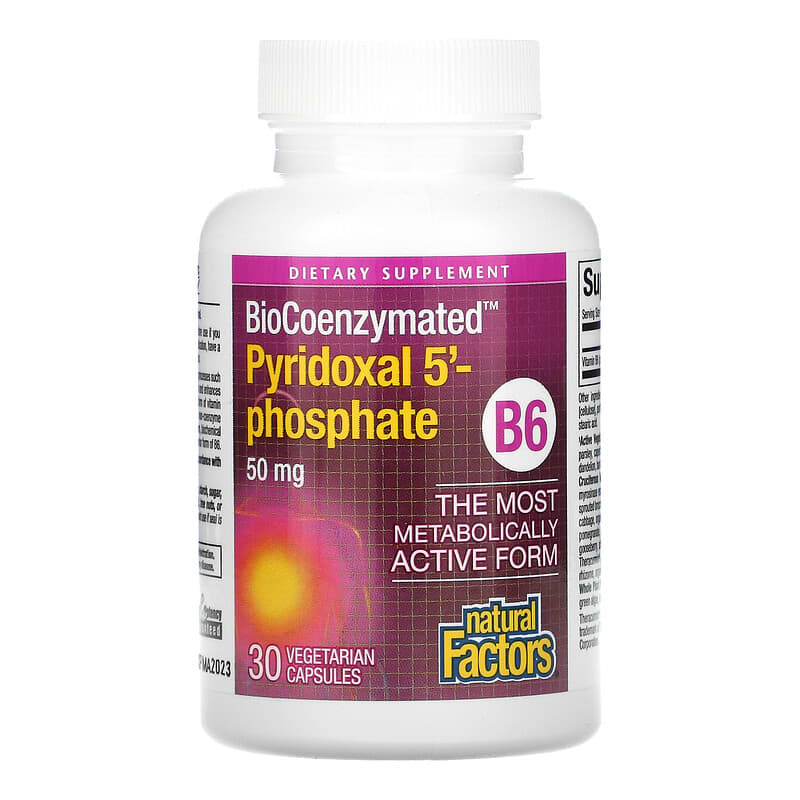 Natural Factors, BioCoenzymated, B6, Pyridoxal 5'-Phosphate, 50 mg, 30 Vegetarian Capsules 68958012520