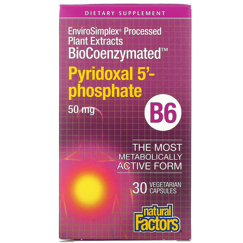 Natural Factors BioCoenzymated B6 Pyridoxal 5'-Phosphate 50 mg 30 Vegetarian Capsules 68958012520