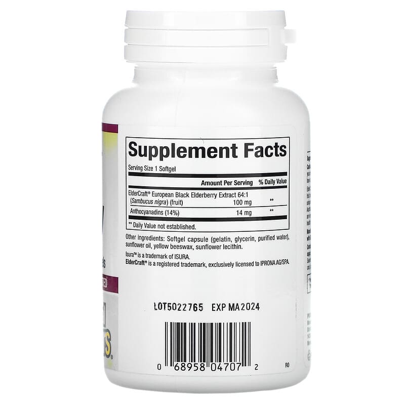 Natural Factors, Black Elderberry, 100 mg, 120 Fast-Acting Softgels 68958047072