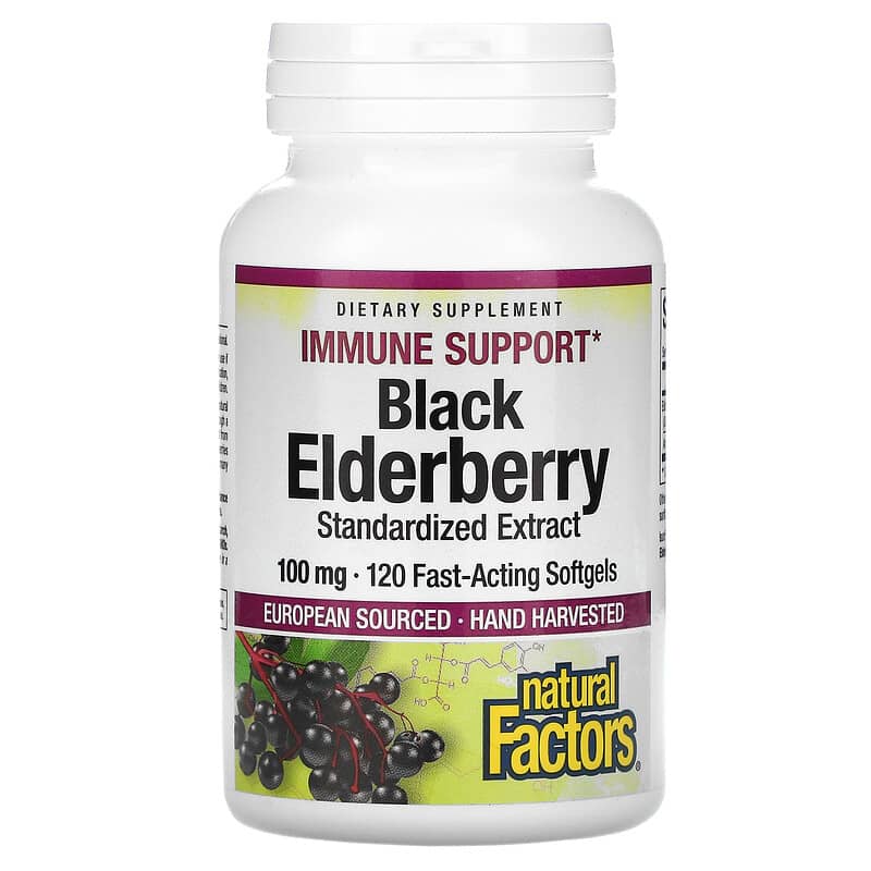 Natural Factors Black Elderberry 100 mg 120 Fast-Acting Softgels 68958047072