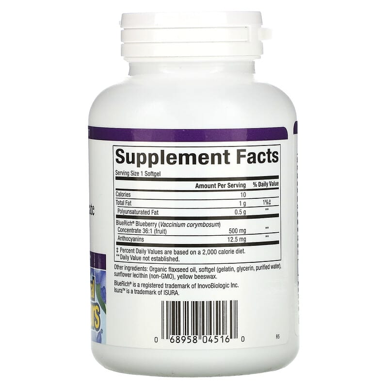 Natural Factors, BlueRich, Super Strength Blueberry Concentrate, 500 mg, 90 Softgels 68958045160