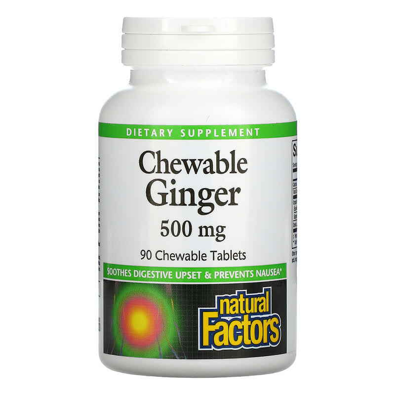 Natural Factors Chewable Ginger 500 mg 90 Chewable Tablets 68958045061