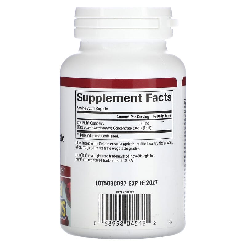 Natural Factors, CranRich, Super Strength, Cranberry Concentrate, 500 mg, 90 Capsules 68958045122