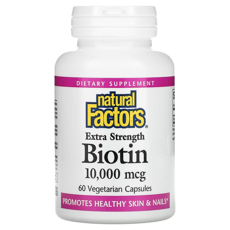 Natural Factors Extra Strength Biotin 10,000 mcg 60 Vegetarian Capsules 68958012636