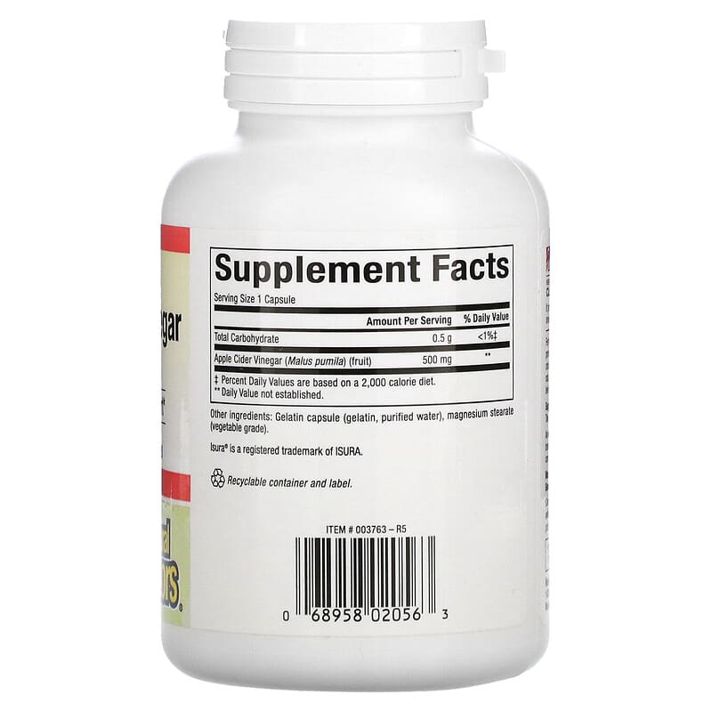 Natural Factors, Fermented Apple Cider Vinegar, 500 mg, 180 Easy to Swallow Capsules 68958020563