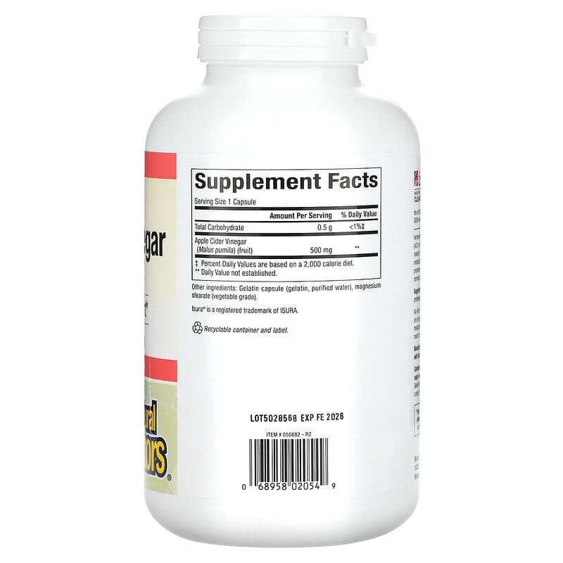 Natural Factors, Fermented Apple Cider Vinegar, 500 mg, 360 Easy-to -Swallow Capsules 68958020549