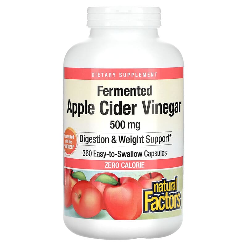 Natural Factors Fermented Apple Cider Vinegar 500 mg 360 Easy-to -Swallow Capsules 68958020549