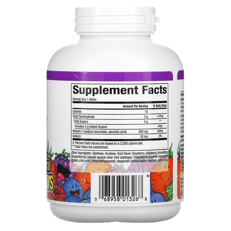 Natural Factors, Fruit-Flavor Chew Vitamin C, Blueberry, Raspberry and Boysenberry, 500 mg, 90 Chewable Wafers 68958013268