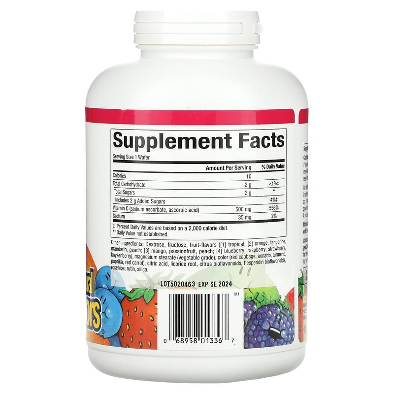 Natural Factors, Fruit-Flavor Chew Vitamin C, Four Mixed Fruit Flavors, 500 mg, 180 Chewable Wafers 68958013367