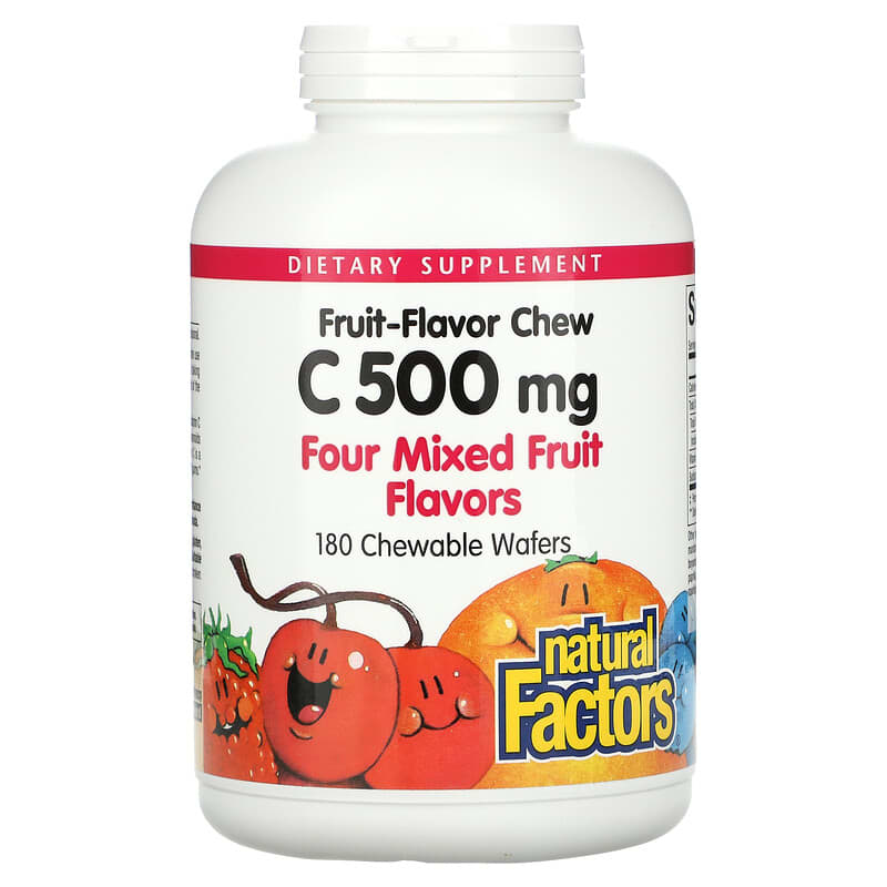 Natural Factors Fruit-Flavor Chew Vitamin C Four Mixed Fruit Flavors 500 mg 180 Chewable Wafers 68958013367