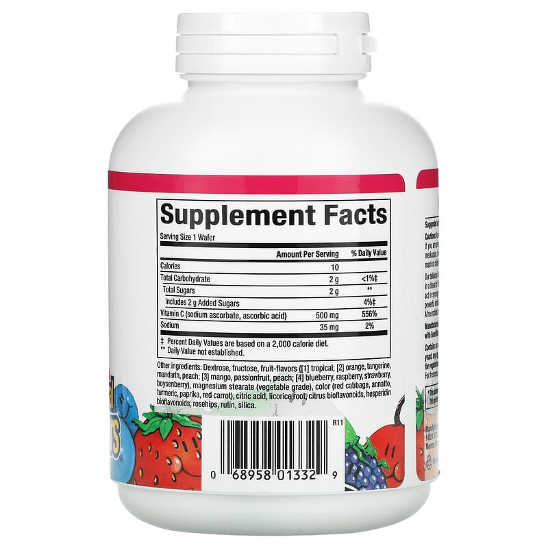 Natural Factors, Fruit-Flavor Chew Vitamin C, Four Mixed Fruit Flavors, 500 mg, 90 Chewable Wafers 68958013329