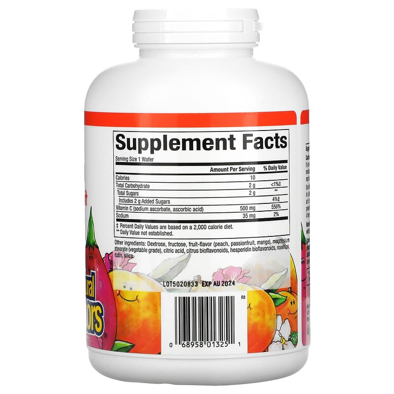 Natural Factors, Fruit-Flavor Chew Vitamin C, Peach, Passionfruit and Mango, 500 mg, 180 Chewable Wafers 68958013251