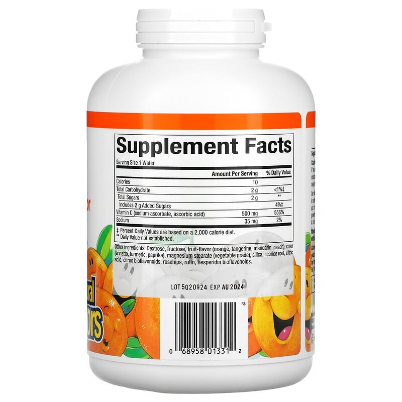 Natural Factors, Fruit-Flavor Chew Vitamin C, Tangy Orange, 500 mg, 180 Chewable Wafers 68958013312