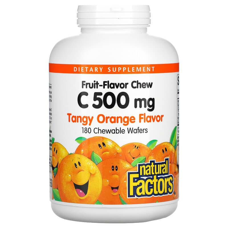 Natural Factors Fruit-Flavor Chew Vitamin C Tangy Orange 500 mg 180 Chewable Wafers 68958013312