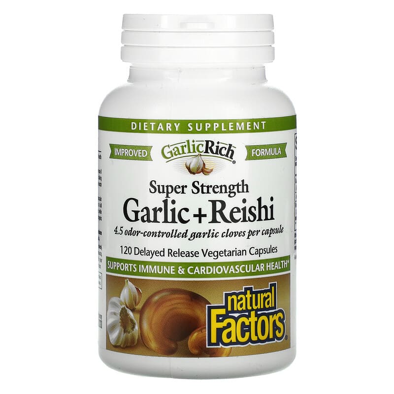 Natural Factors GarlicRich Super Strength Garlic + Reishi 120 Delayed Release Vegetarian Capsules 68958023342
