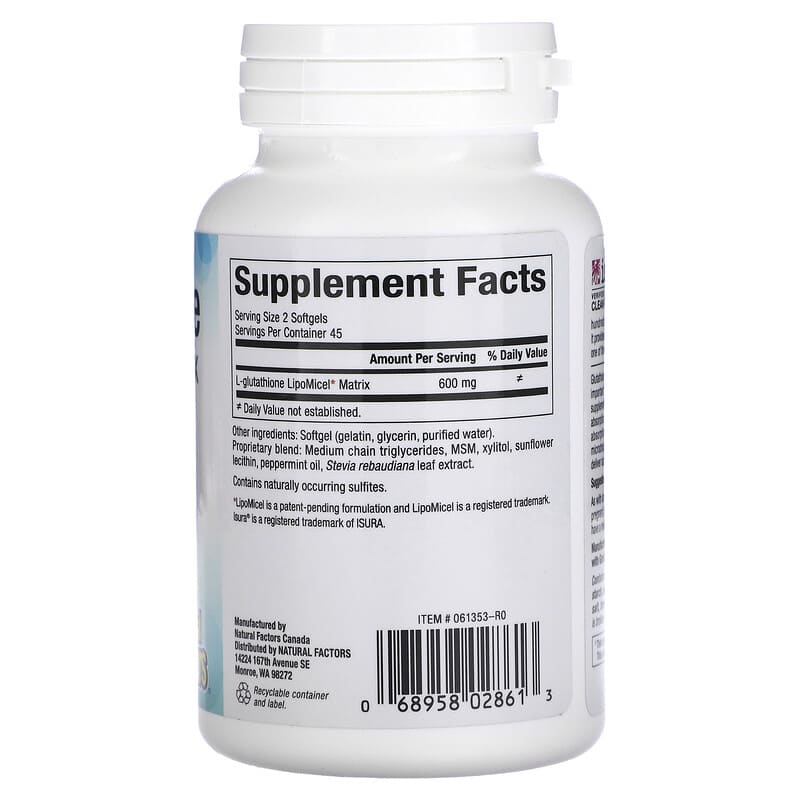 Natural Factors, Glutathione LipoMicel Matrix, 300 mg, 90 Softgels 68958028613