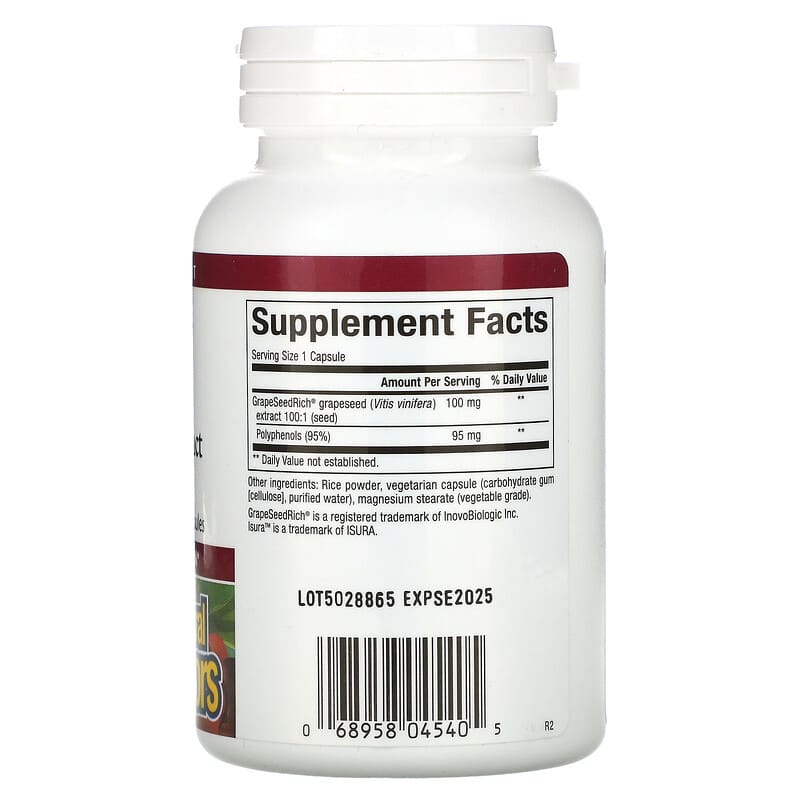 Natural Factors, GrapeSeedRich, Grape Seed Extract, 100 mg, 120 Vegetarian Capsules 68958045405