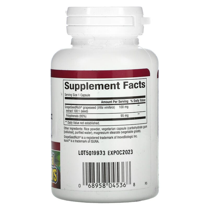 Natural Factors, GrapeSeedRich, Grape Seed Extract, 100 mg, 90 Vegetarian Capsules 68958045368