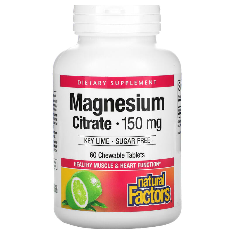 Natural Factors Magnesium Citrate Key Lime 150 mg 60 Chewable Tablets 68958016504