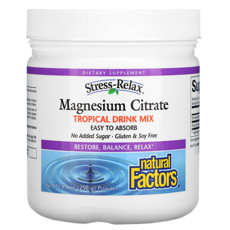 Natural Factors Magnesium Citrate Tropical Drink Mix 8.8 oz (250 g) 68958035420