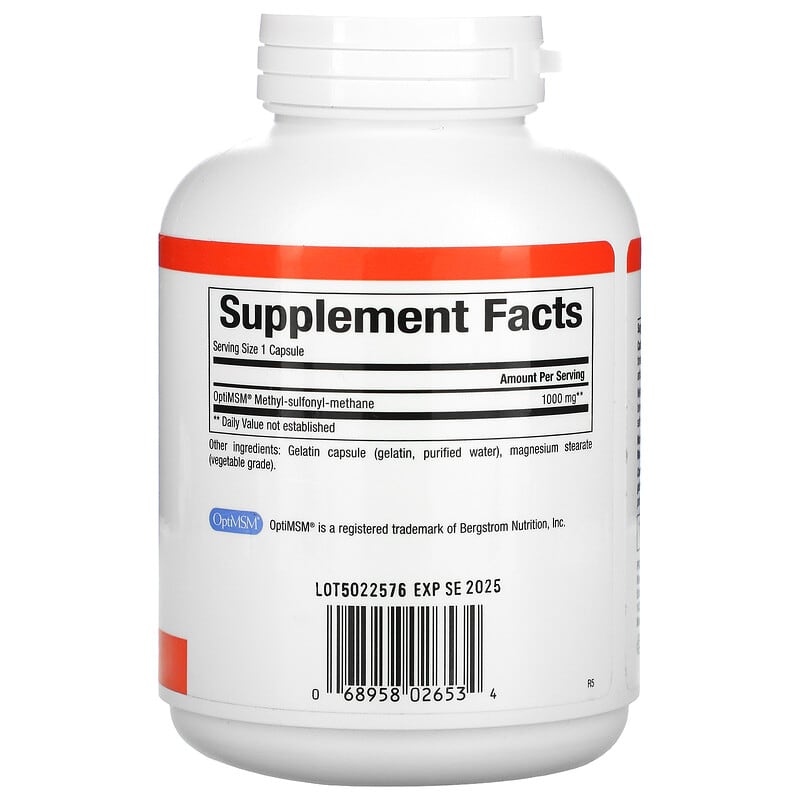 Natural Factors, MSM, Methyl-Sulfonyl-Methane, 1,000 mg, 180 Capsules 68958026534