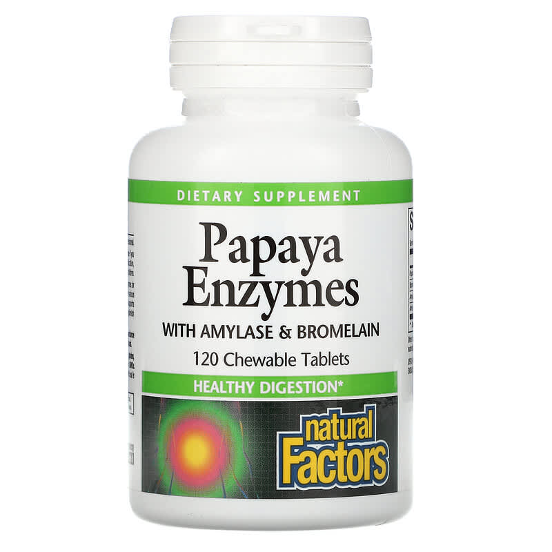 Natural Factors Papaya Enzymes with Amylase & Bromelain 120 Chewable Tablets 68958017495