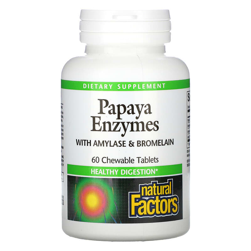 Natural Factors Papaya Enzymes with Amylase & Bromelain 60 Chewable Tablets 68958017488