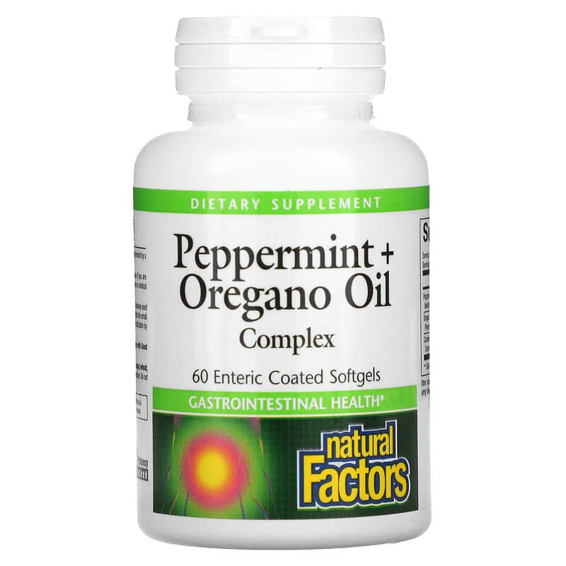 Natural Factors Peppermint + Oregano Oil Complex 60 Enteric Coated Softgels 68958035161