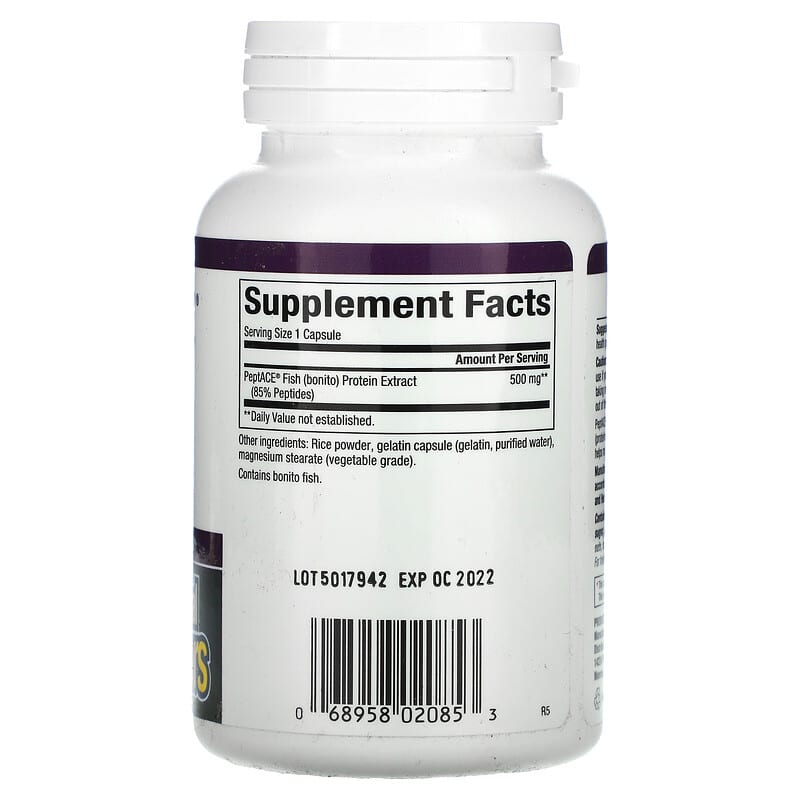 Natural Factors, PeptACE, Fish Peptides, 500 mg, 90 Capsules 68958020853