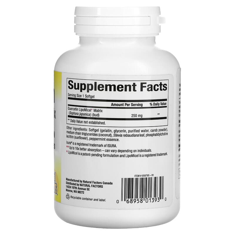 Natural Factors, Quercetin LipoMicel Matrix, 120 Liquid Softgels 68958013930