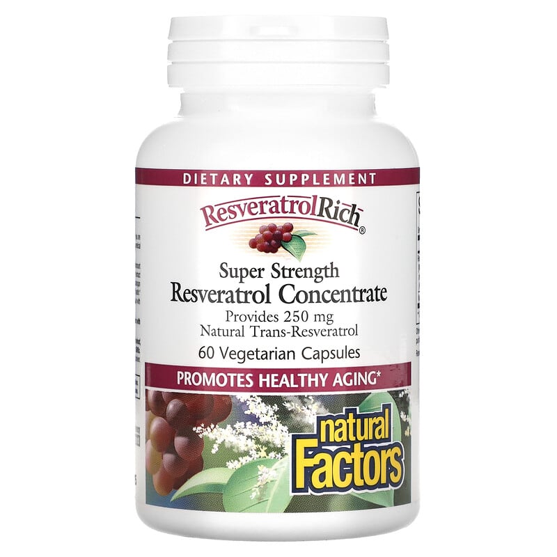 Natural Factors ResveratrolRich Super Strength Resveratrol Concentrate 60 Vegetarian Capsules 68958045276