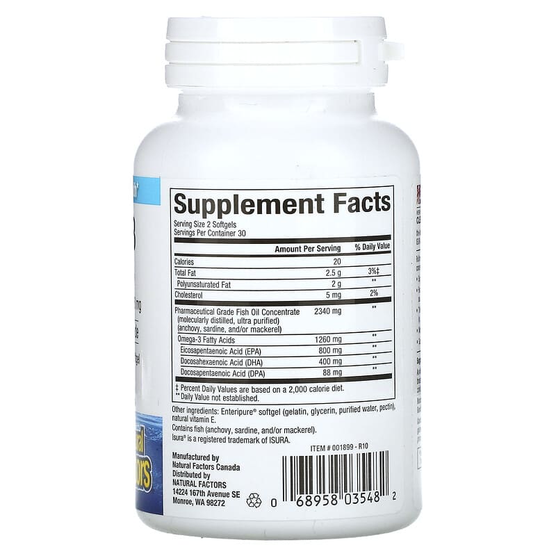 Natural Factors, RxOmega-3, 630 mg, 60  Softgels 68958035482