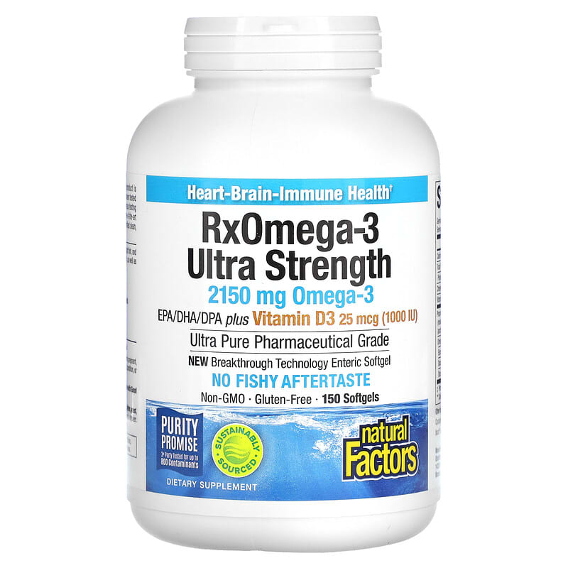 Natural Factors, RxOmega-3 with Vitamin D3, Ultra Strength, 2,150 mg, 150 Softgels 68958354927