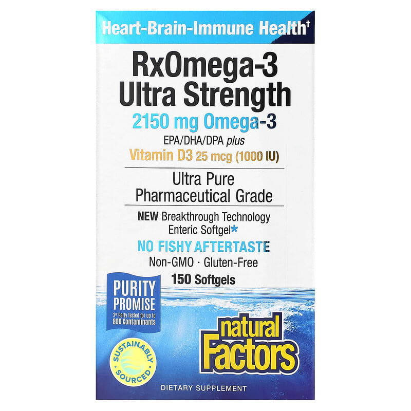 Natural Factors RxOmega-3 with Vitamin D3 Ultra Strength 2,150 mg 150 Softgels 68958354927