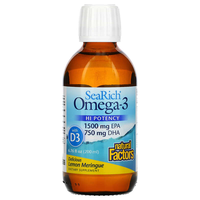 Natural Factors Sea Rich Omega-3 1500 mg EPA/750 mg DHA with Vitamin D3 Lemon Meringue 6.76 fl oz (200 ml) 68958357447