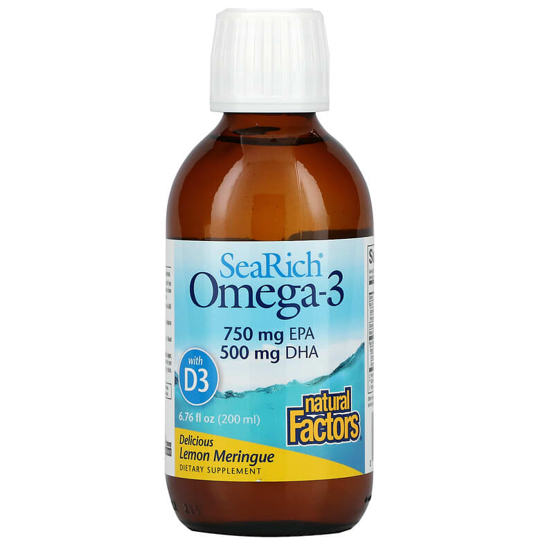 Natural Factors SeaRich Omega-3 with Vitamin D3 Delicious Lemon Meringue 6.76 fl oz (200 ml) 68958357454