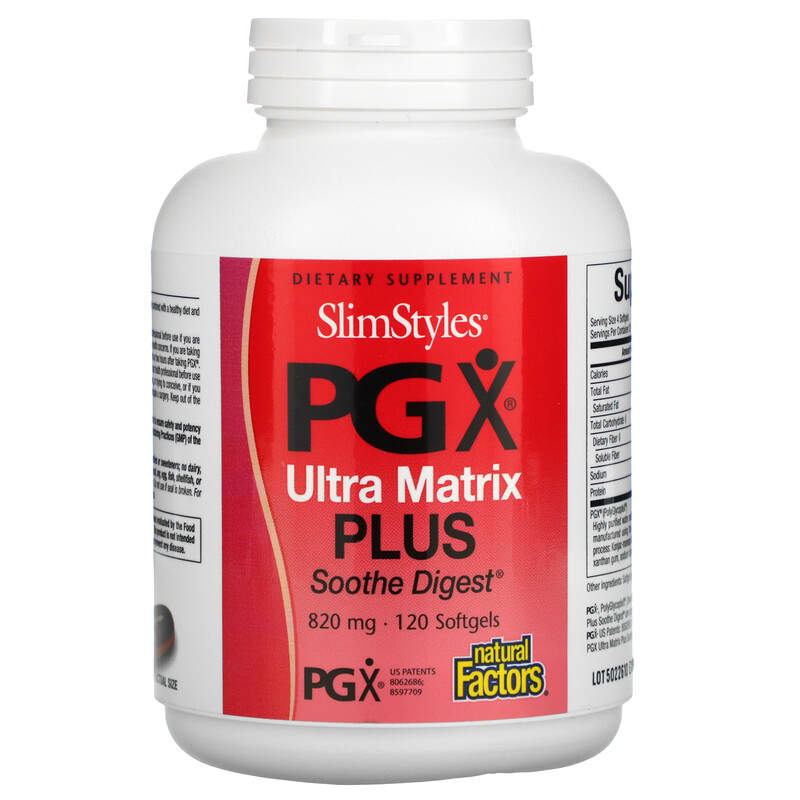 Natural Factors SlimStyles PG X Ultra Matrix Plus Soothe Digest 820 mg 120 Softgels 68958035918
