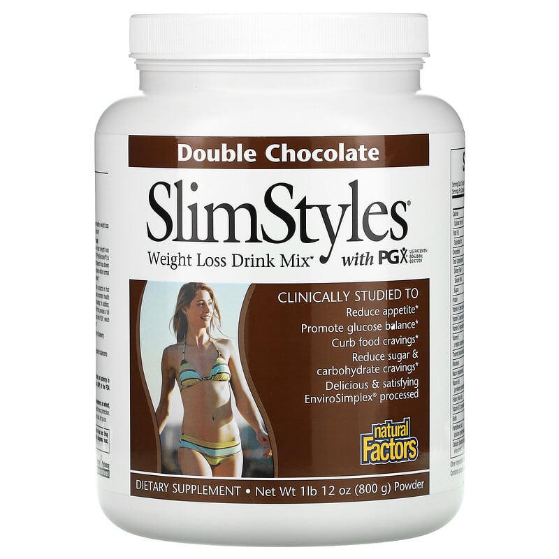 Natural Factors SlimStyles Weight Loss Drink Mix with PGX Double Chocolate 1 lb 12 oz (800 g) Powder 68958035512