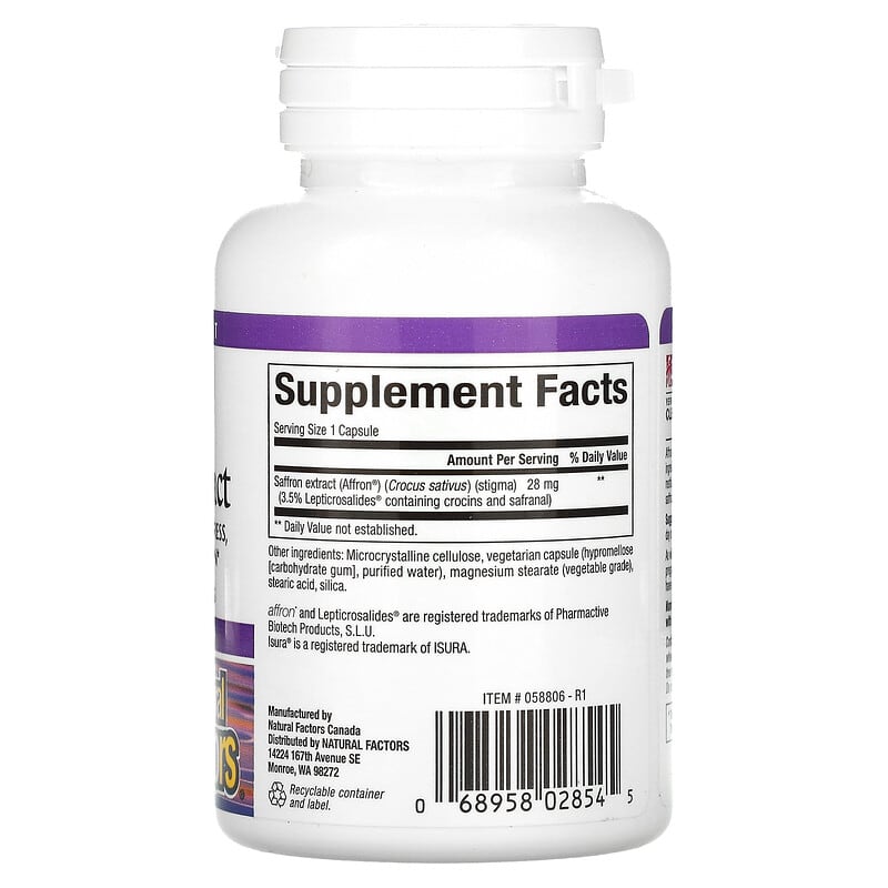 Natural Factors, Stress-Relax, 100% Pure Saffron Extract, 30 Vegetarian Capsules 68958028545
