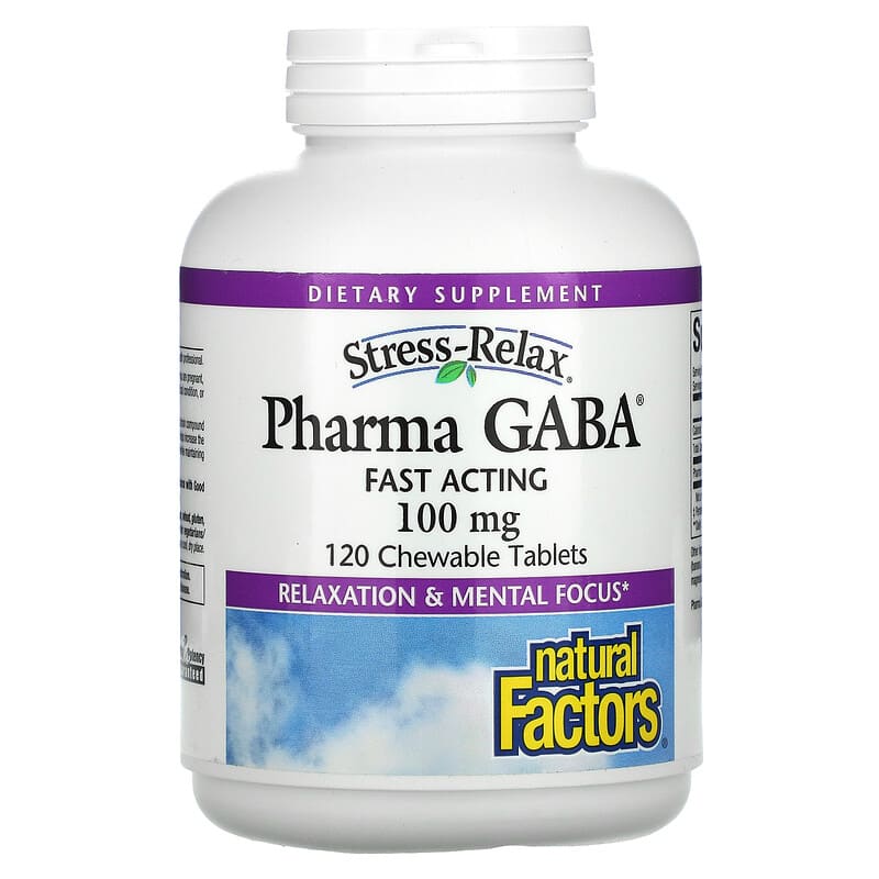 Natural Factors Stress-Relax Pharma GABA 100 mg 120 Chewable Tablets 68958028385
