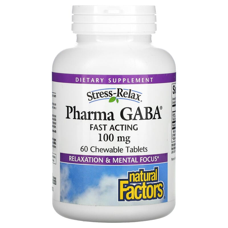 Natural Factors Stress-Relax Pharma GABA 100 mg 60 Chewable Tablets 68958028354