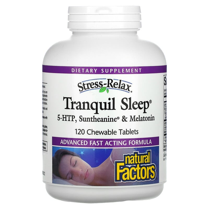 Natural Factors Stress-Relax Tranquil Sleep 5-HTP Suntheanine & Melatonin 120 Chewable Tablets 68958028439