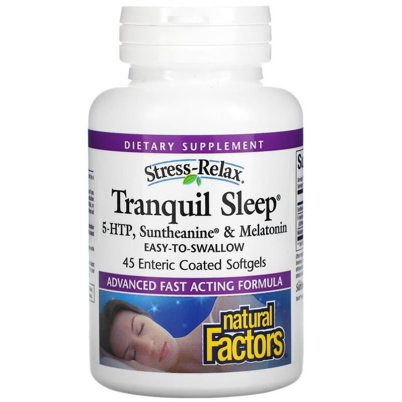 Natural Factors Stress-Relax Tranquil Sleep 5-HTP Suntheanine & Melatonin 45 Enteric Coated Softgels 68958028446