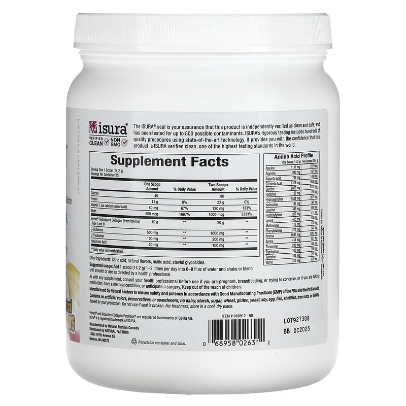 Natural Factors, Total Body Collagen, Bioactive Peptides, Orange, 100 mg, 1 lb 1 oz (500 g) 68958026312