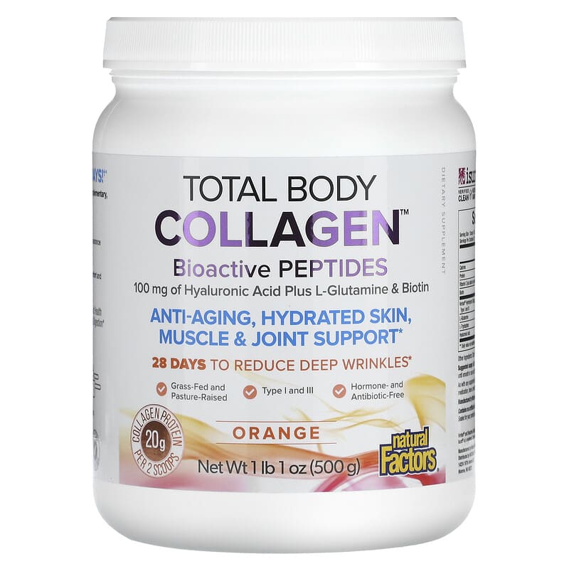 Natural Factors Total Body Collagen Bioactive Peptides Orange 100 mg 1 lb 1 oz (500 g) 68958026312