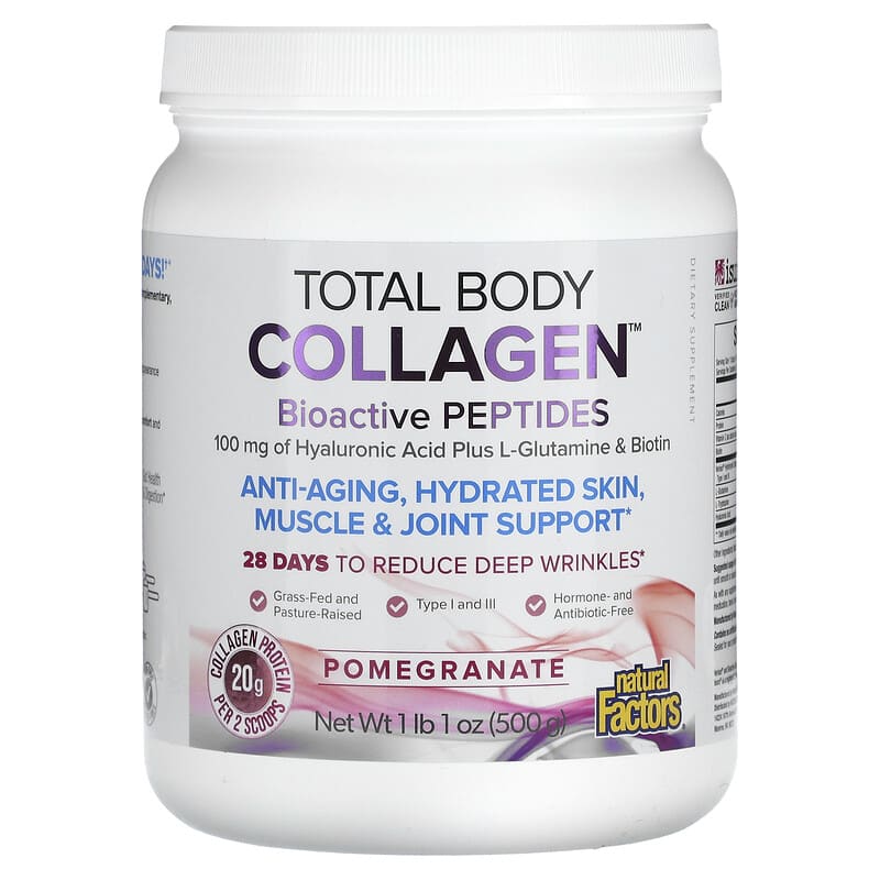 Natural Factors Total Body Collagen Bioactive Peptides Pomegranate 100 mg 1 lb 1 oz (500 g) 68958026350