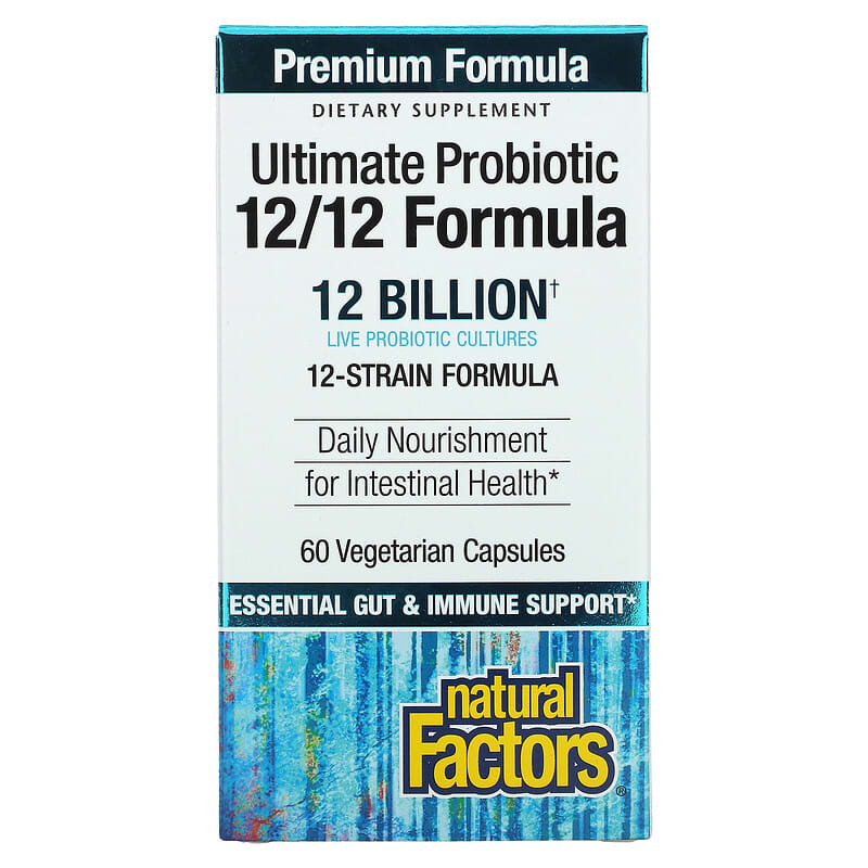 Natural Factors Ultimate Probiotic 12/12 Formula 12 Billion 60 Vegetarian Capsules 68958018478