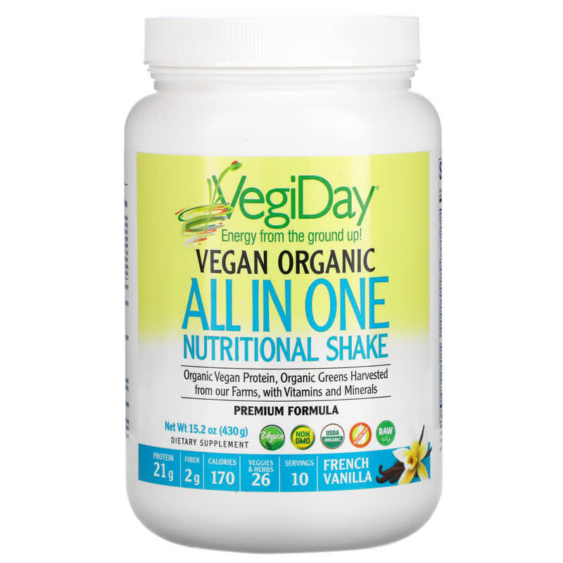 Natural Factors VegiDay Vegan Organic All In One Nutritional Shake French Vanilla 15.2 oz (430 g) 68958029696